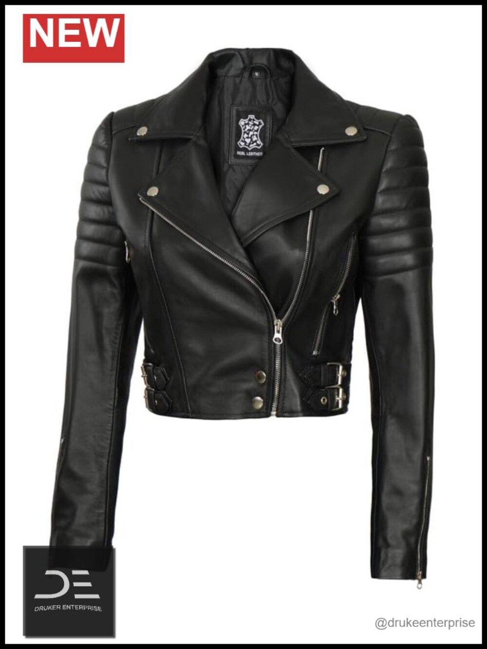 Real Lambskin Leather Cropped Moto Jacket Asymmetrical Zip Women's